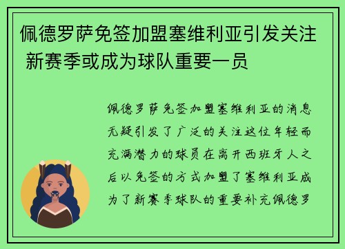 佩德罗萨免签加盟塞维利亚引发关注 新赛季或成为球队重要一员